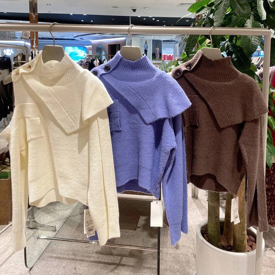 美子酱 日系甜美优雅纯色高领不规则露肩毛衣针织衫上衣女S4138-2