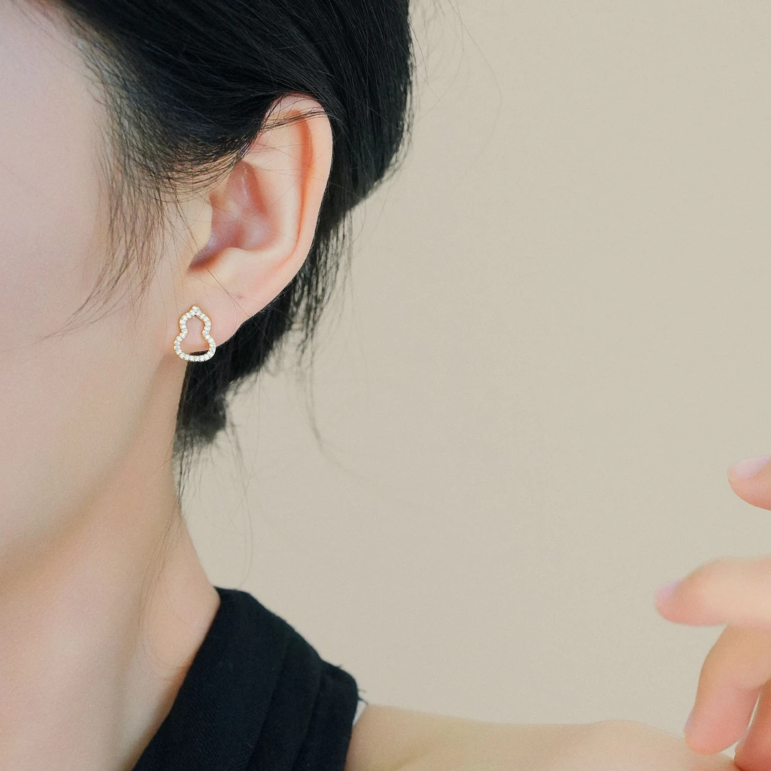 铜合金耳饰 镂空金色葫芦耳钉女2025新款爆款轻奢高级感旺财耳环