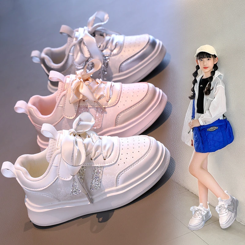 ABC 男童小白鞋2025年春秋新款中小童轻便防滑耐磨女童皮面休闲鞋
