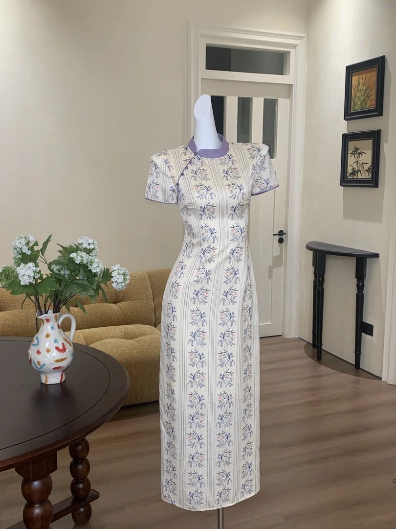 EIA一尧新中式国风【限量福利款】蔓语 素雅条纹碎花改良旗袍连衣裙