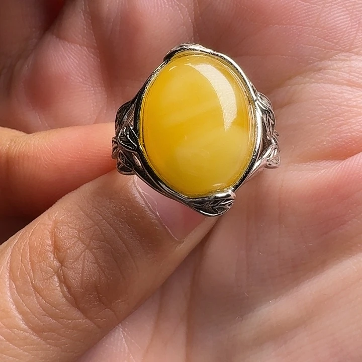 蜜蜡银S925镶嵌戒指戒指