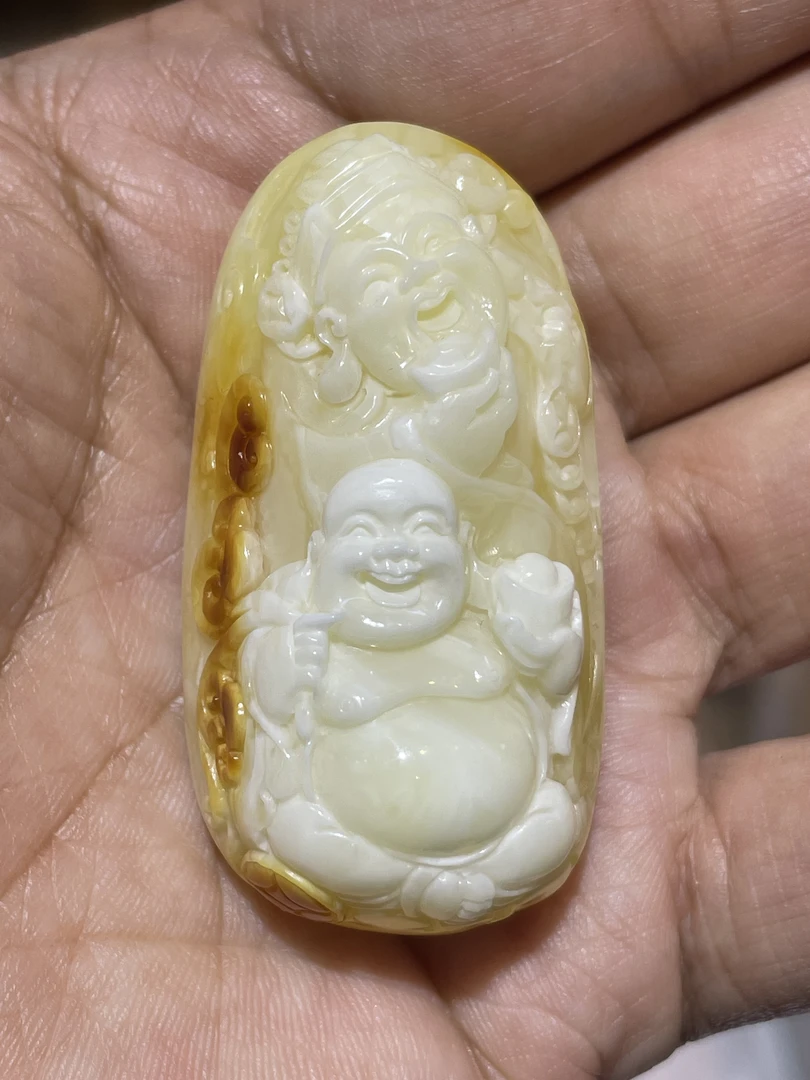 蜜蜡吊坠白蜜财富一生18.7g52.6/28.1/20.3㎜女款大肚佛