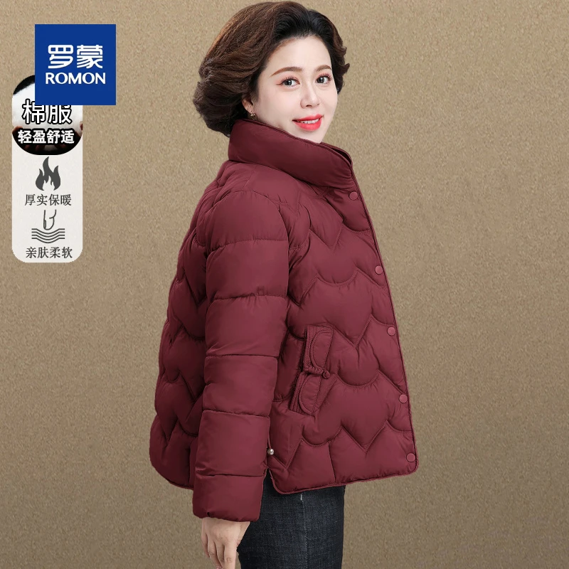 罗蒙高档妈妈装轻薄棉服外套女新款洋气小个子中老年女装短款棉衣