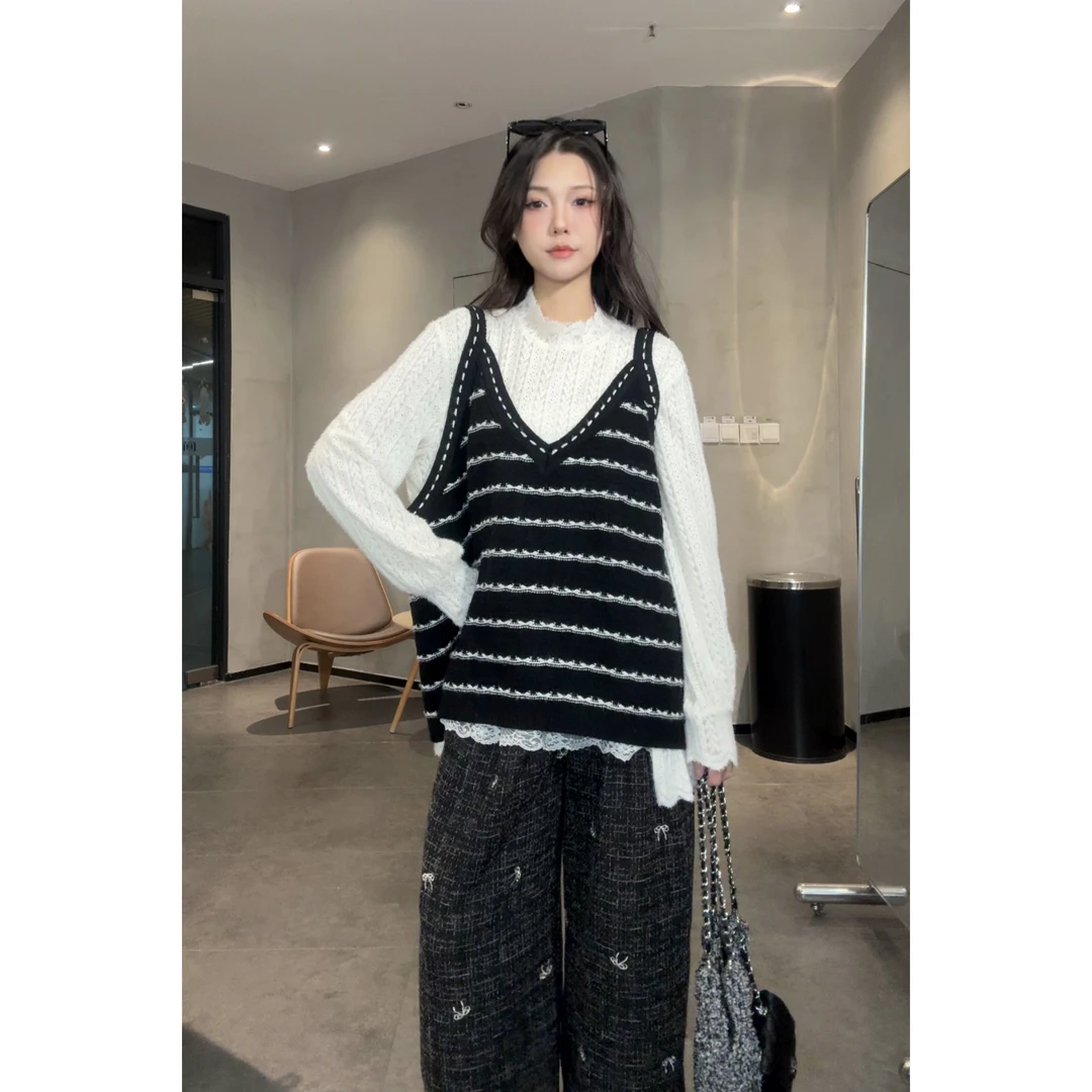 【条纹马甲】马甲秋冬季小众设计高级感条纹背带马甲女