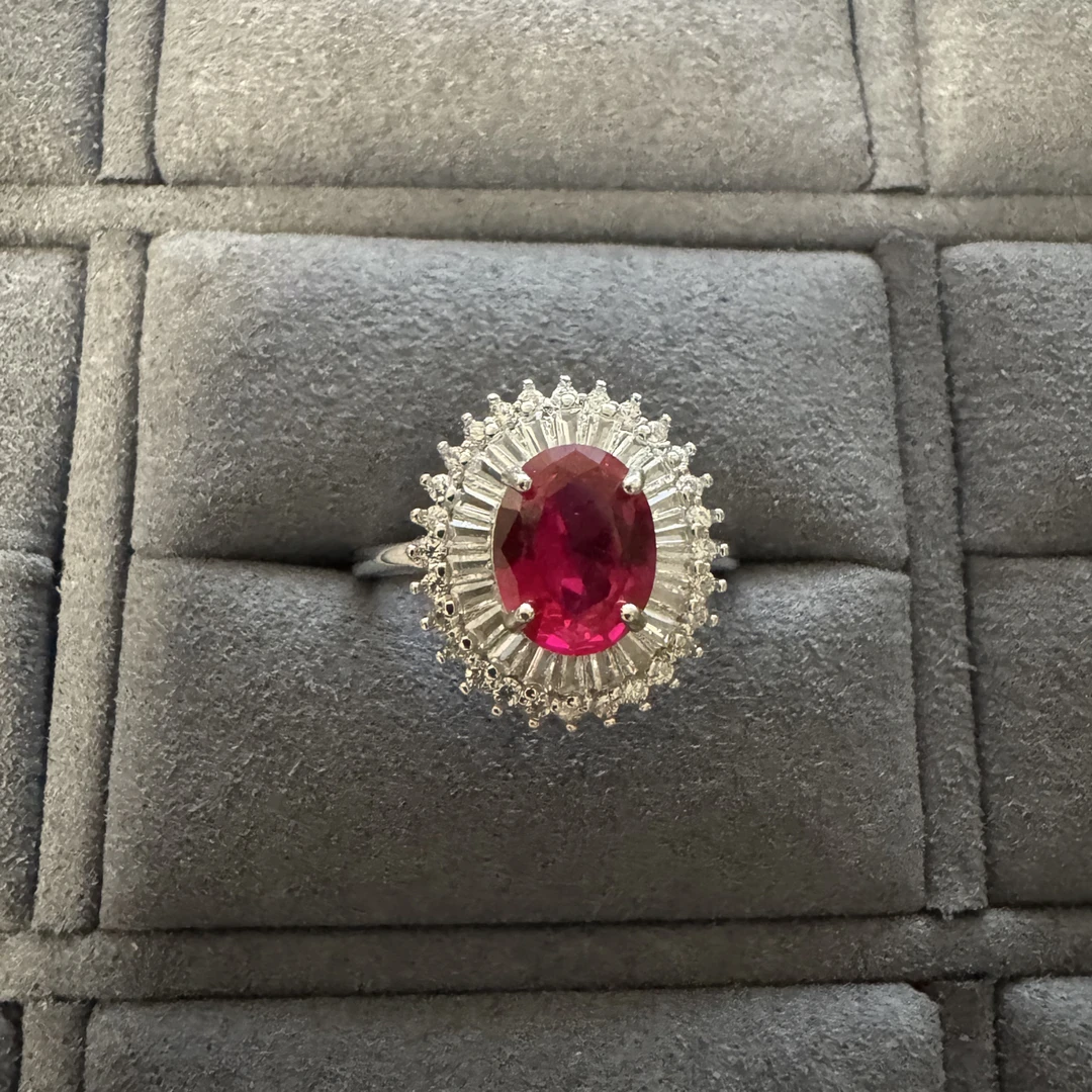 925银戒指 067意式高奢重工镶嵌缅甸抹谷红色开口戒指