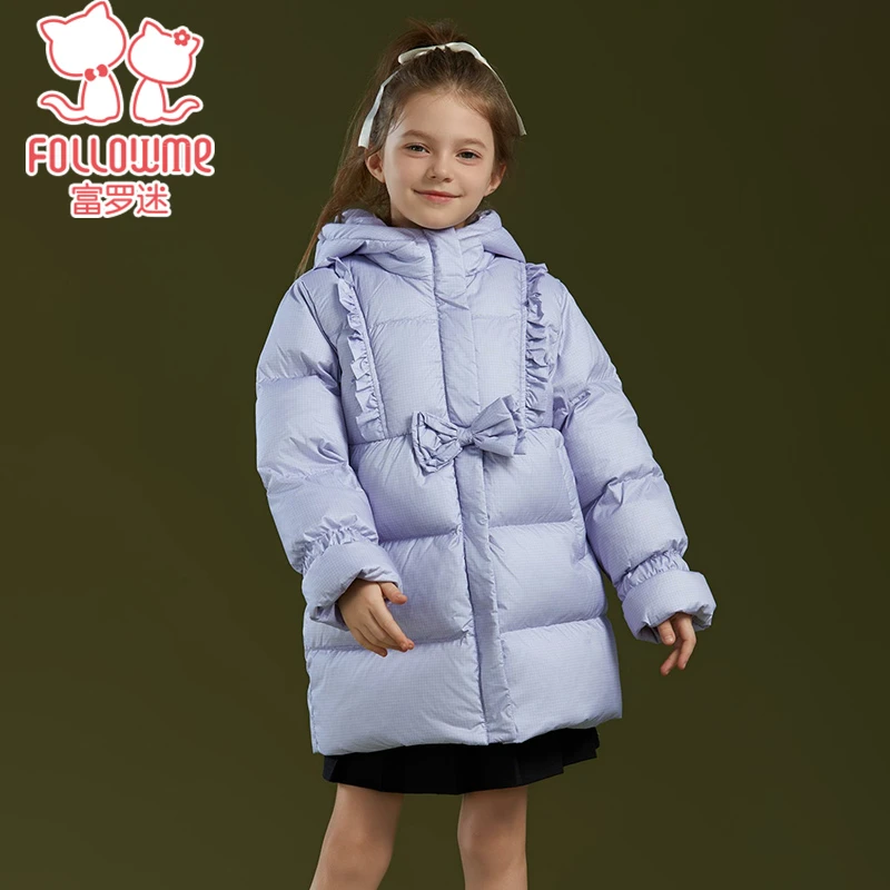 富罗迷反季儿童时尚公主少女风白鸭绒中长款羽绒服中大童F4D6822Y