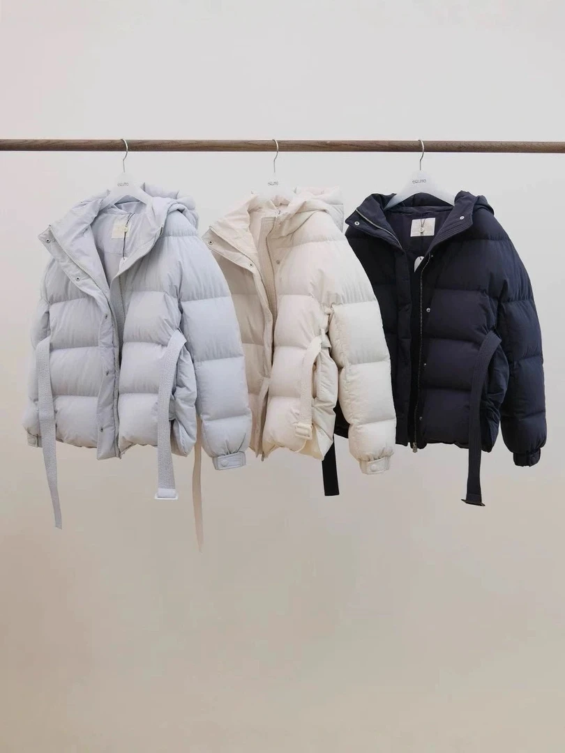 erume韩国2025新款时尚韩系连帽腰带羽绒服女冬季短款厚外套