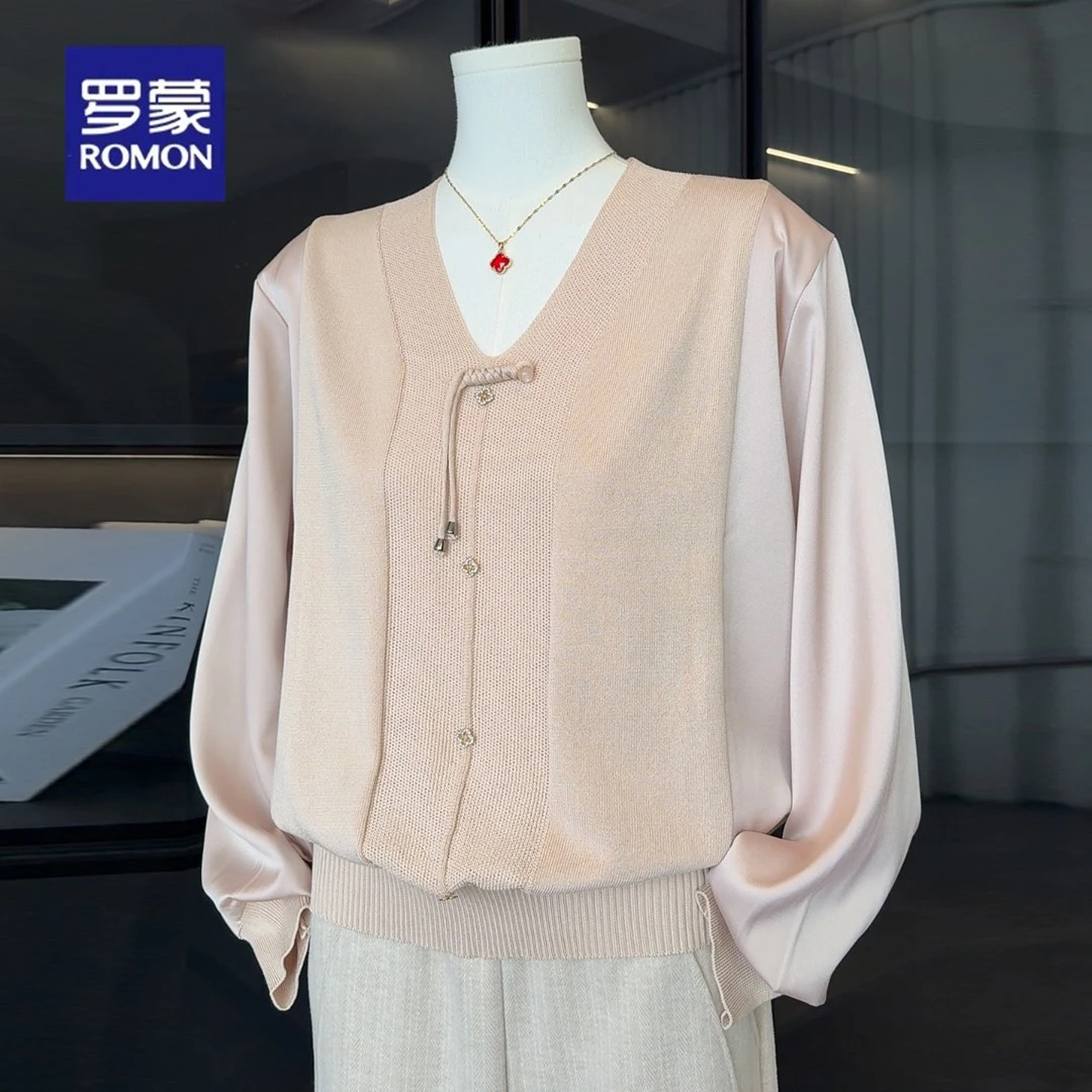 罗蒙2025新款时尚妈妈秋装长袖针织打底小衫中老年女春秋减龄T恤