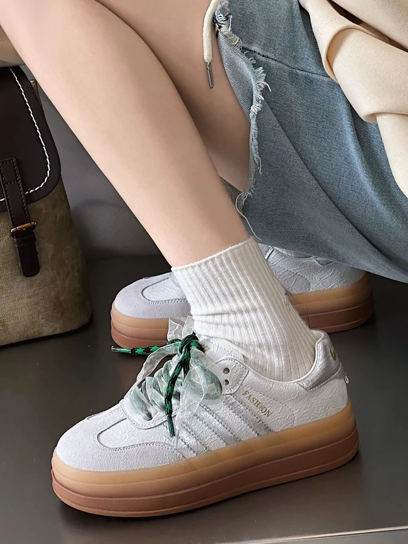 复古德训小白鞋女2025春爆款休闲百搭拼色厚底潮款小众板鞋