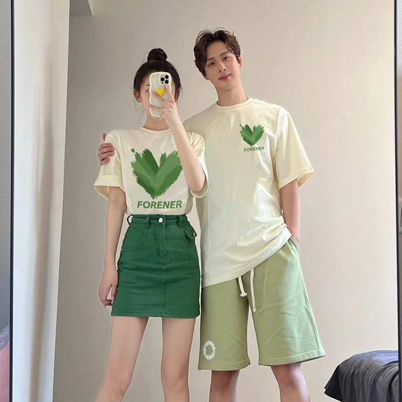 情侣装夏装2025新款夏季t恤潮牌短袖高级感套装衣服很仙男装