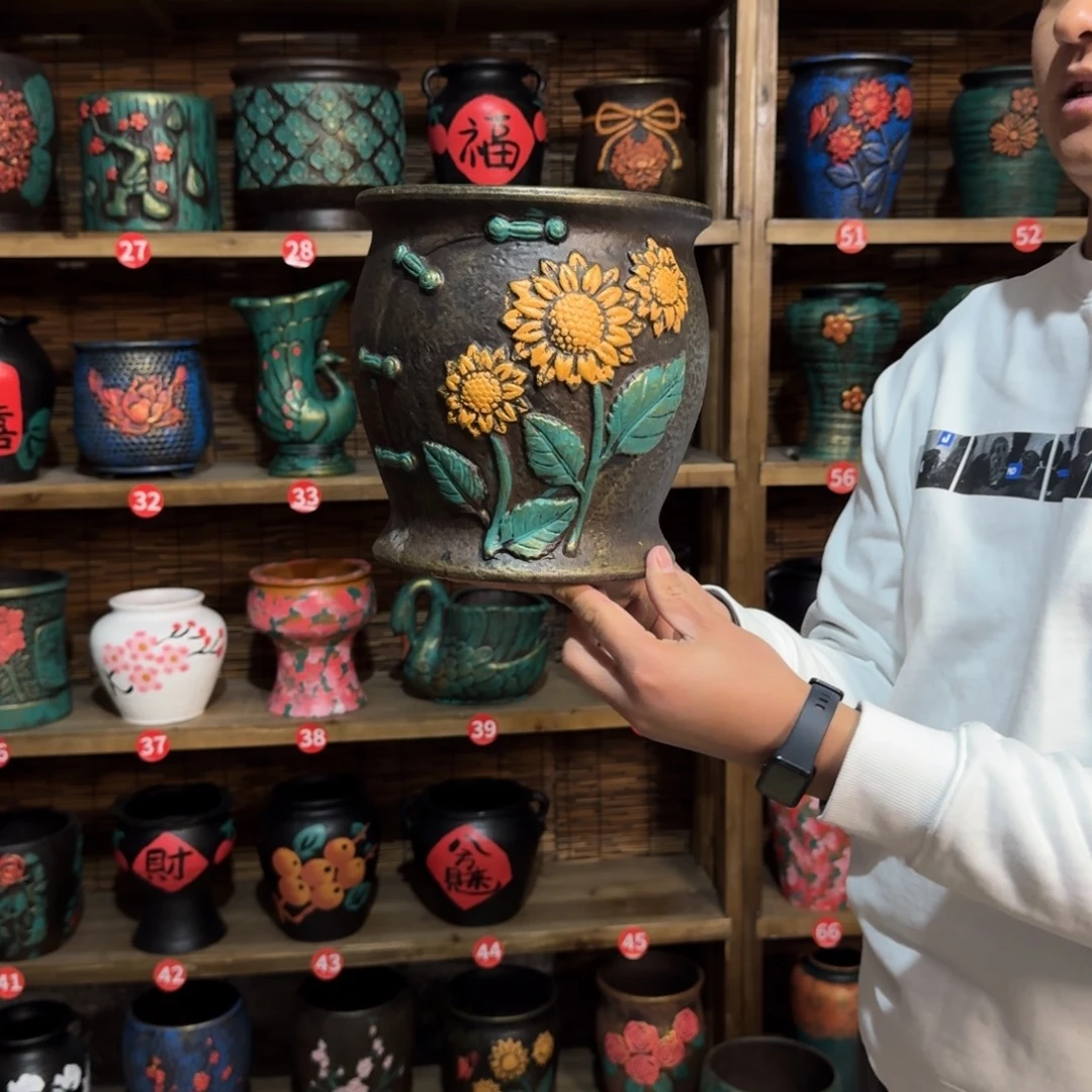 带孔高端浮雕花盆高度口径21-21