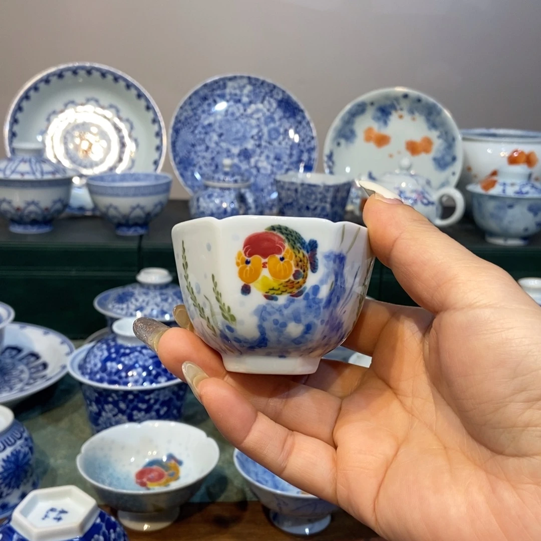 雪山春晓兰寿鱼六方杯