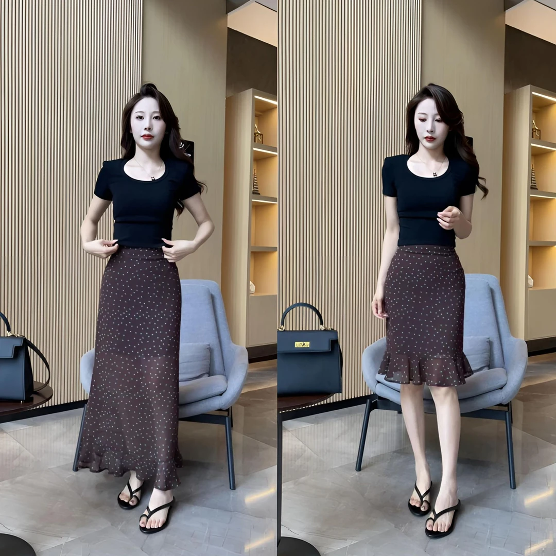 时尚显瘦遮胯a字裙荷叶边半身裙女2025夏季新款洋气高腰女神短裙