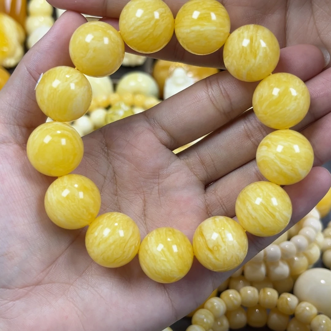 琥珀未镶嵌手串同料圆珠手串18mm