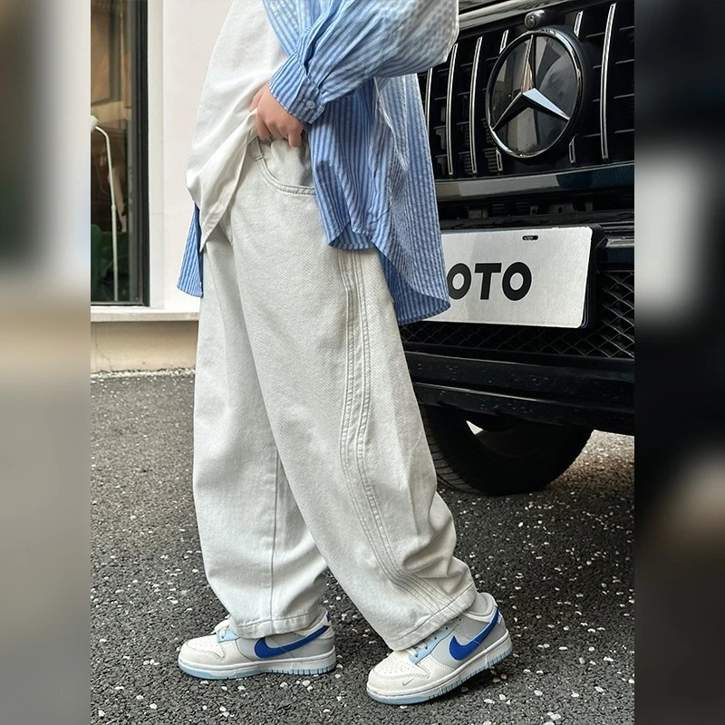 男童白色牛仔裤春秋款2025新款儿童春季休闲直筒长裤男孩春装裤子