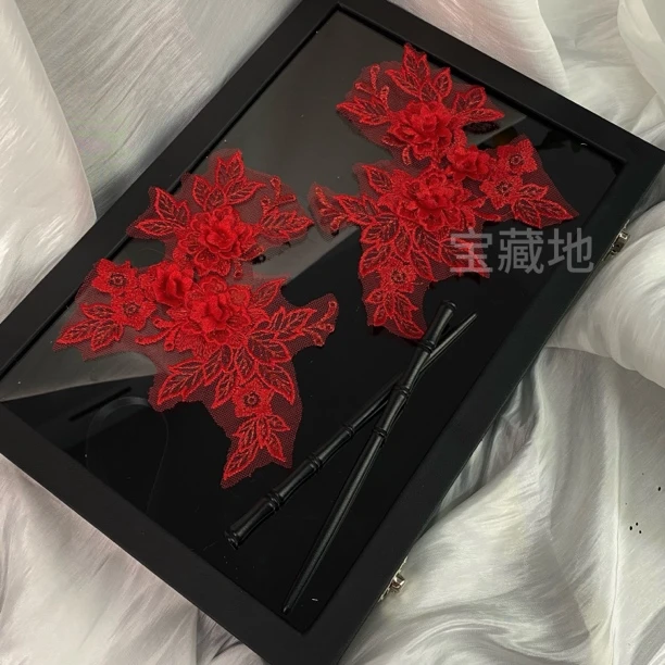 2893新款红色蕾丝立体花朵新娘新中式敬酒头饰