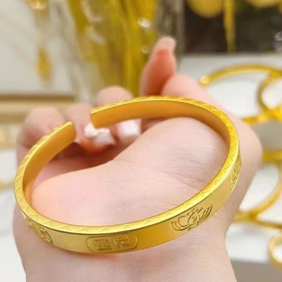 钨金手镯 开口吉言 民族风妈妈植物花卉轻奢复古不掉色实心镯子