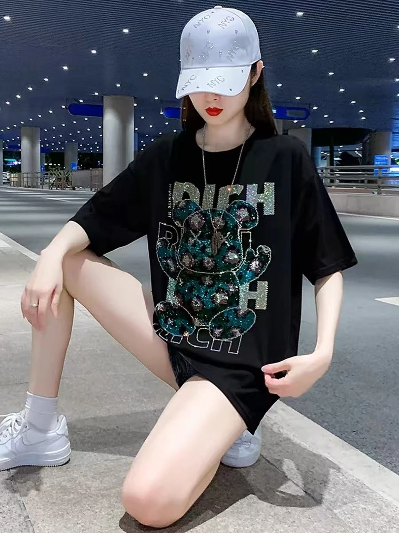 【蘇小小】(Z301-Z310)欧货女时尚烫钻棉百搭短袖