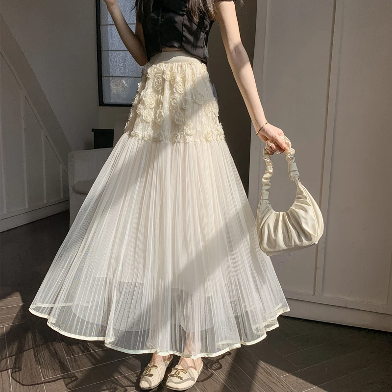 气质纱裙显瘦半身裙女2025夏新款高腰a字裙大摆长裙遮胯中长裙子