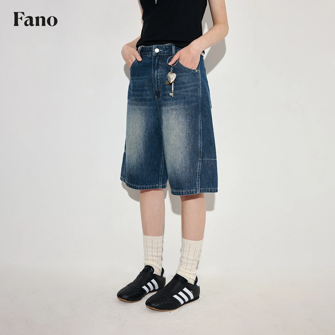 范洛fano 海盐味的夏天 小众休闲感斜侧缝五分牛仔裤FX25K086推广