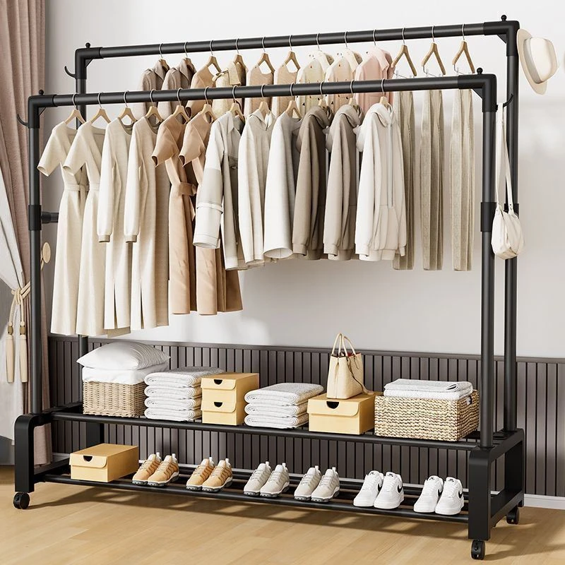 汝晗卧室碳钢杆厂家直发收纳适用碳钢现代烤漆架子碳钢衣架挂衣架