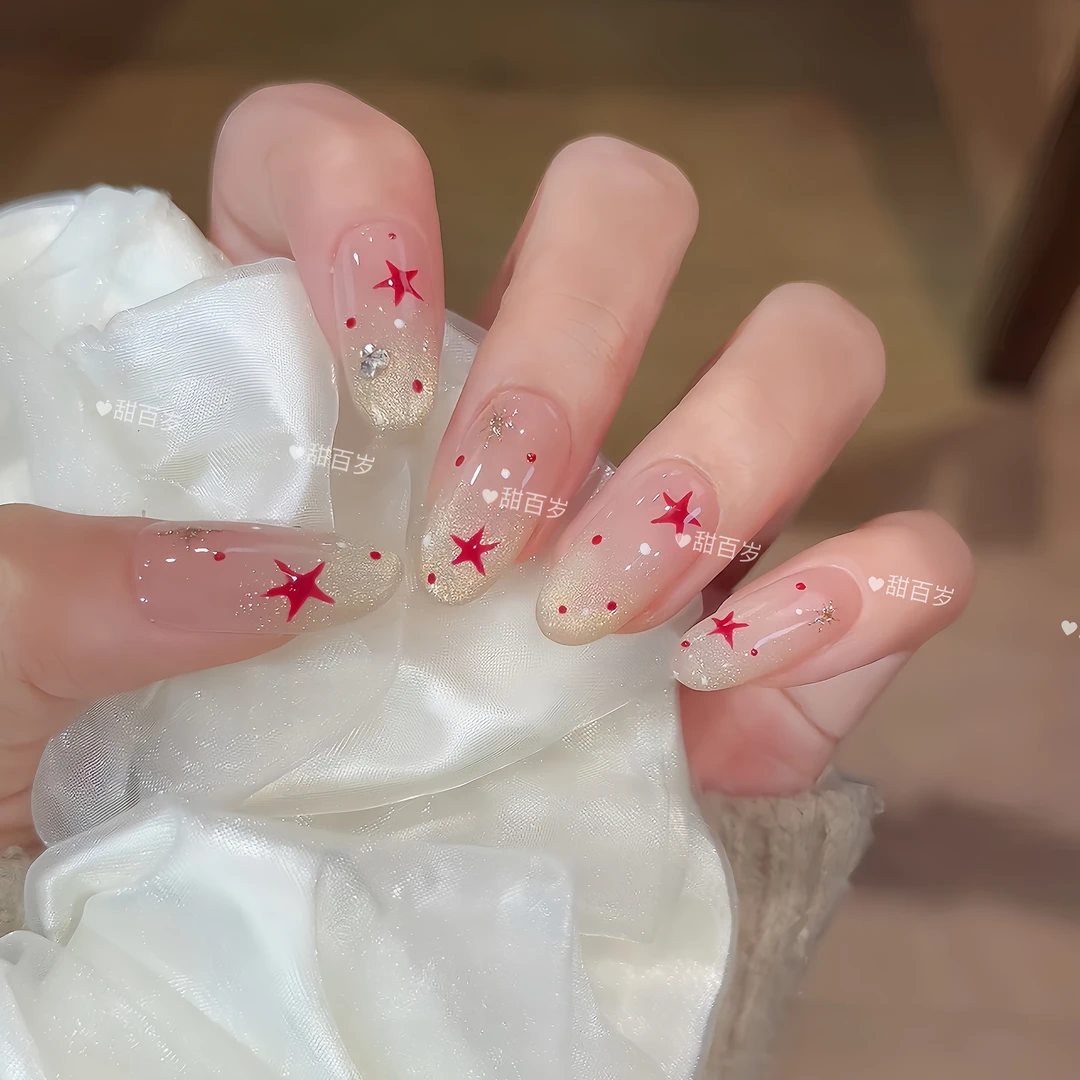 <星洛绯粉>裸色手绘高级纯欲富家千金显白仙气款 纯手工穿戴甲