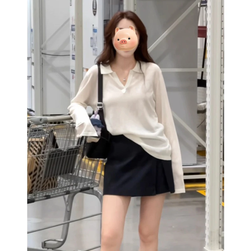 老钱风穿搭法式翻领莱赛尔冰丝亚麻防晒罩衫女夏季薄款空调衫上衣