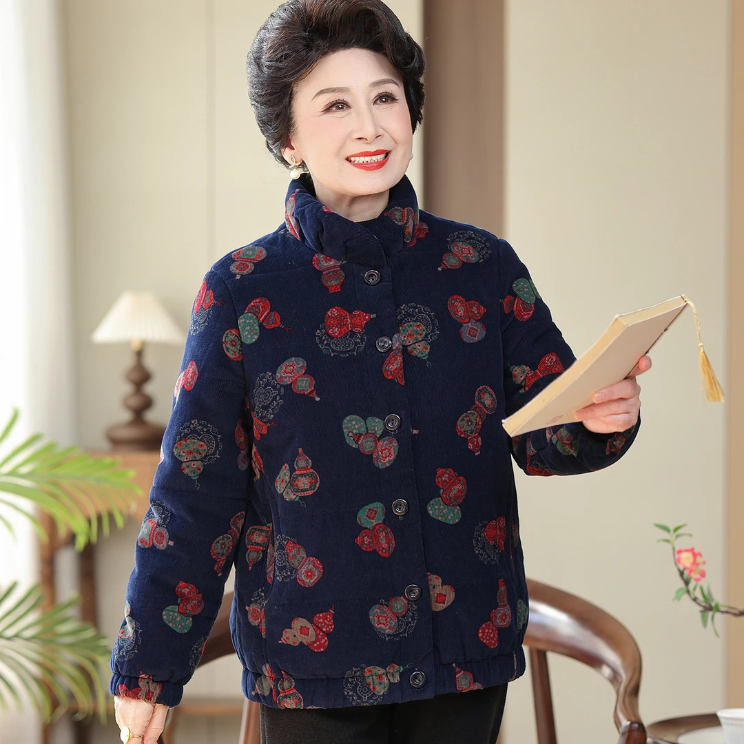 中老年冬装棉袄女奶奶棉衣短款纯棉灯芯绒保暖棉服加绒加厚妈妈装