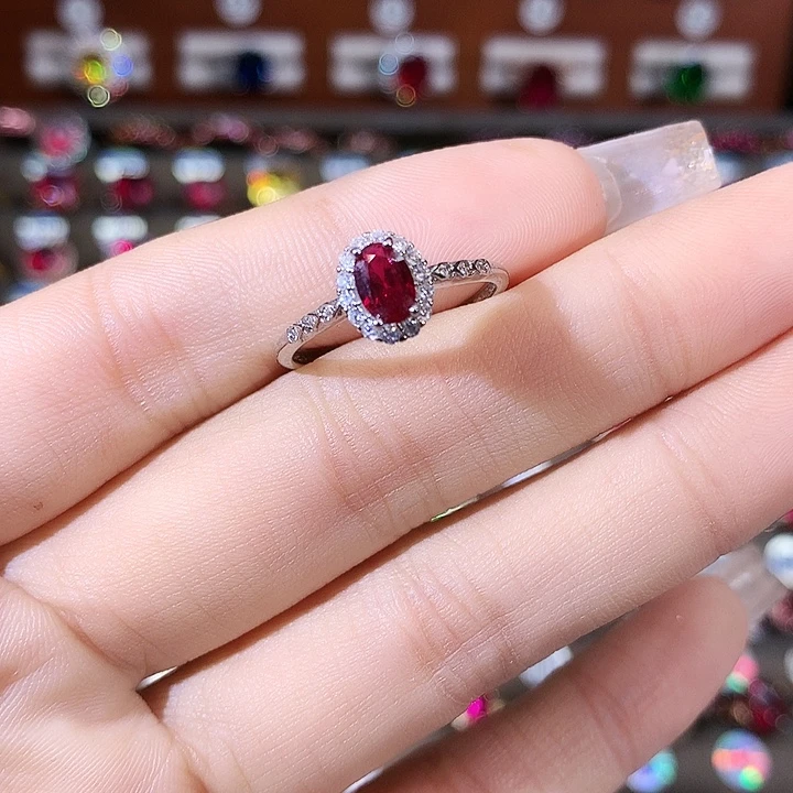 红宝石银S925镶嵌戒指酒红白46