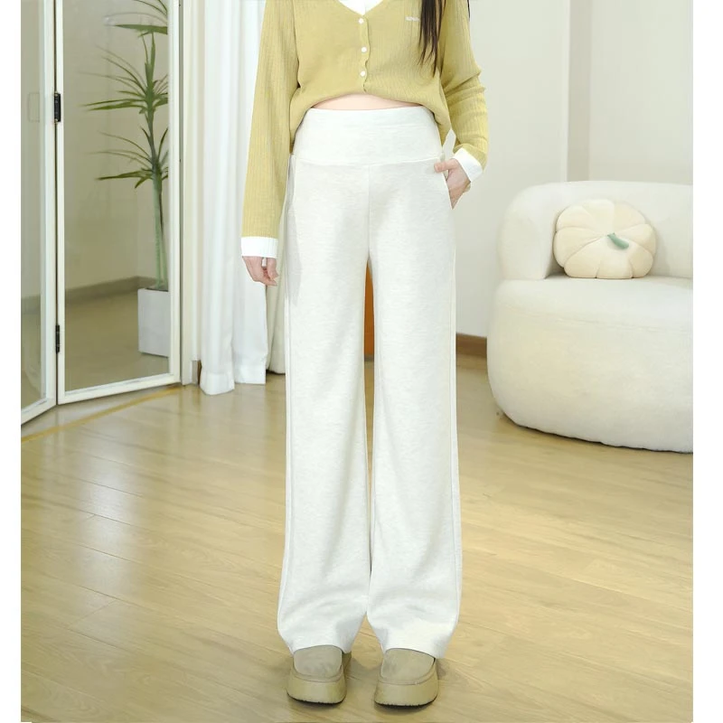 醋酸软糯绵羊毛丨孕妇裤秋冬加绒加厚阔腿裤2025新款一体式托腹裤