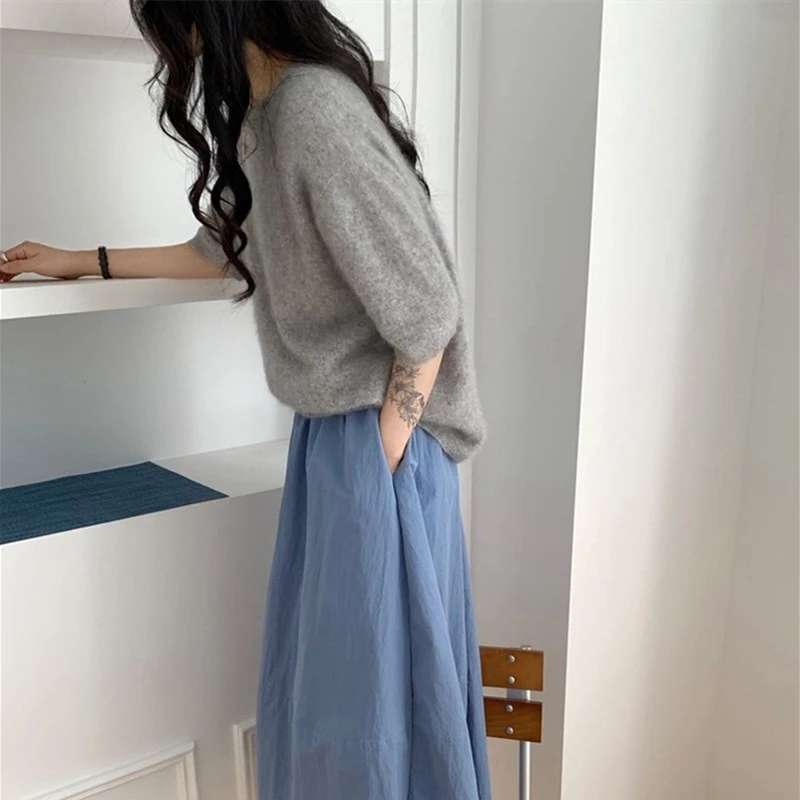 慵懒风短袖毛衣「拉绒系列」重磅拉绒绵羊毛黄金配比毛衣显瘦气质