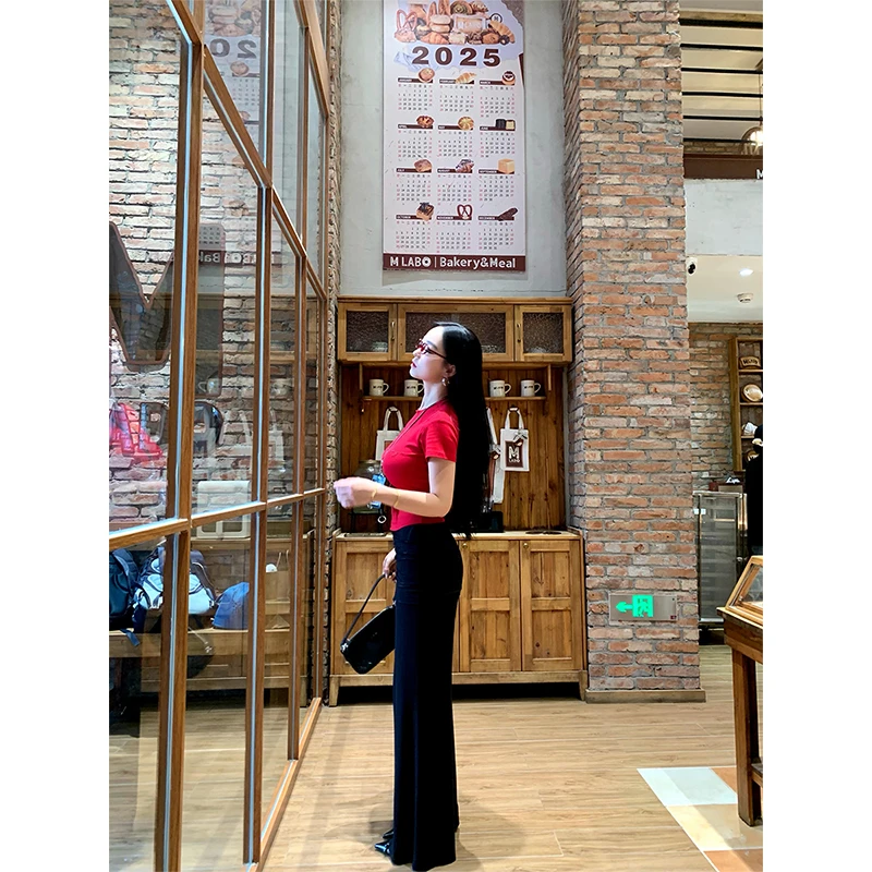 肉装小cherry 慵懒独宠 松紧百搭微胖宽松垂感显瘦坑条休闲裤两色