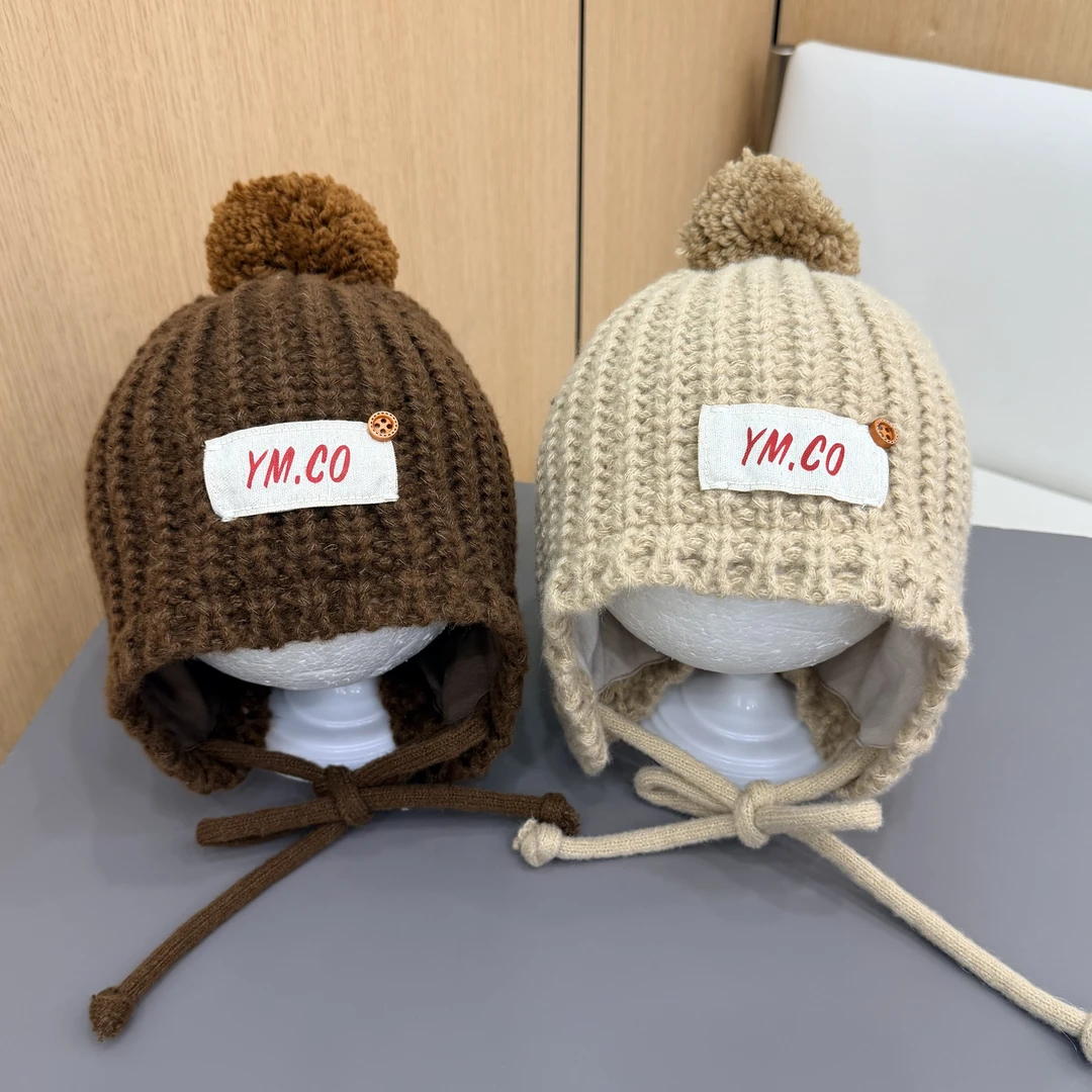 ins 风森系毛线帽秋冬儿童宝宝韩系简约护耳帽男孩女孩保暖套头帽