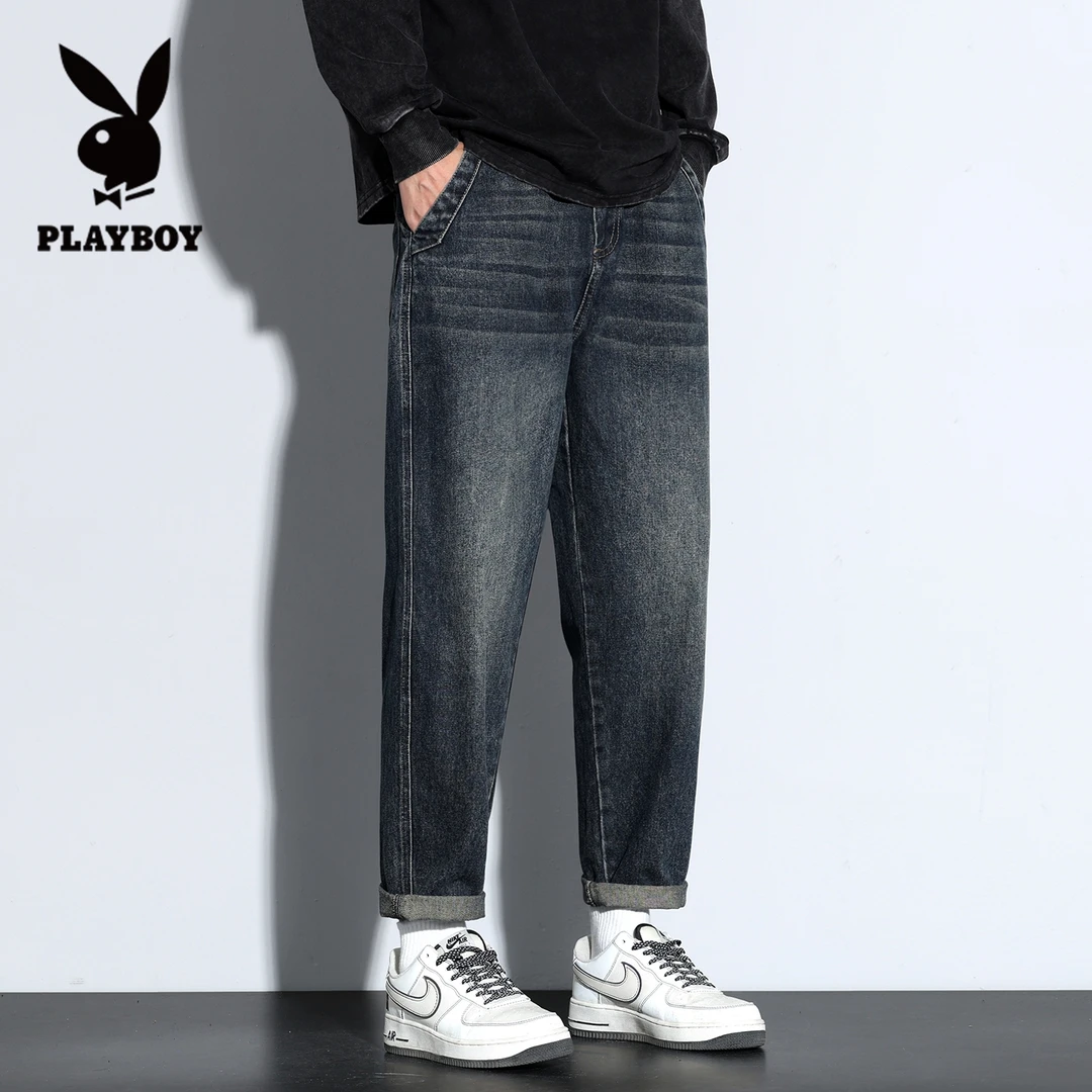 花花公子美式复古牛仔裤男士秋季新款宽松直筒休闲百搭锥形裤子男