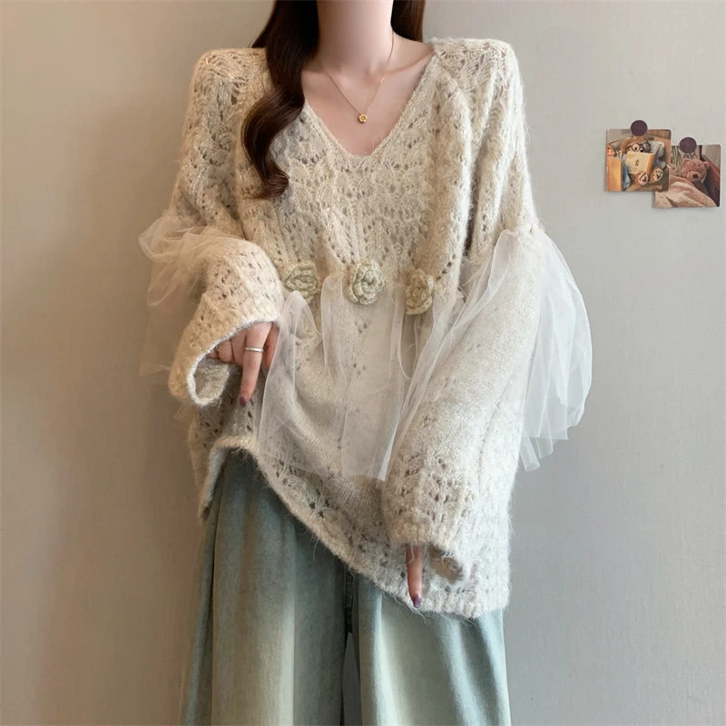 秋冬新款套头胖妹妹宽松长袖毛衣女装上衣气质设计感打底衫法式