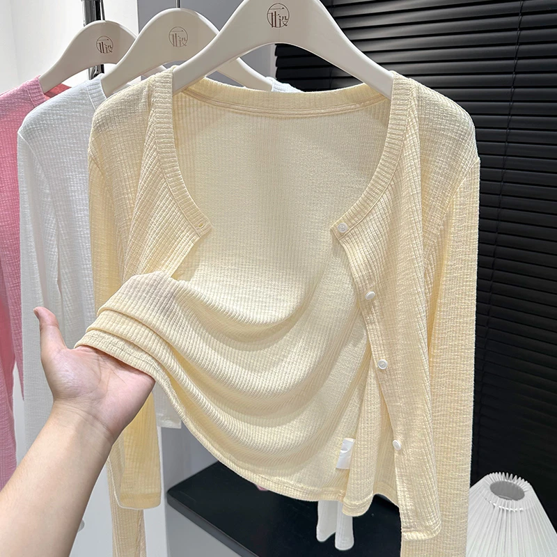 杏色圆领薄款防晒披肩外套2025夏季新款配裙子外搭时尚减龄开衫