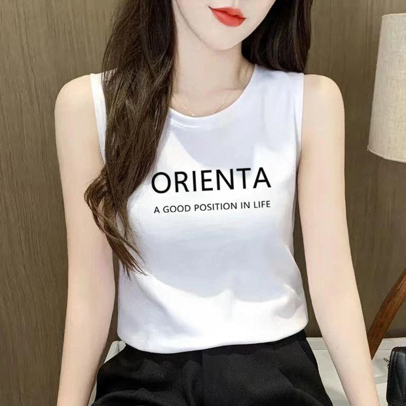 2025新款夏季背心女士打底衣上衣修身外穿无袖薄款字母打底恤衫