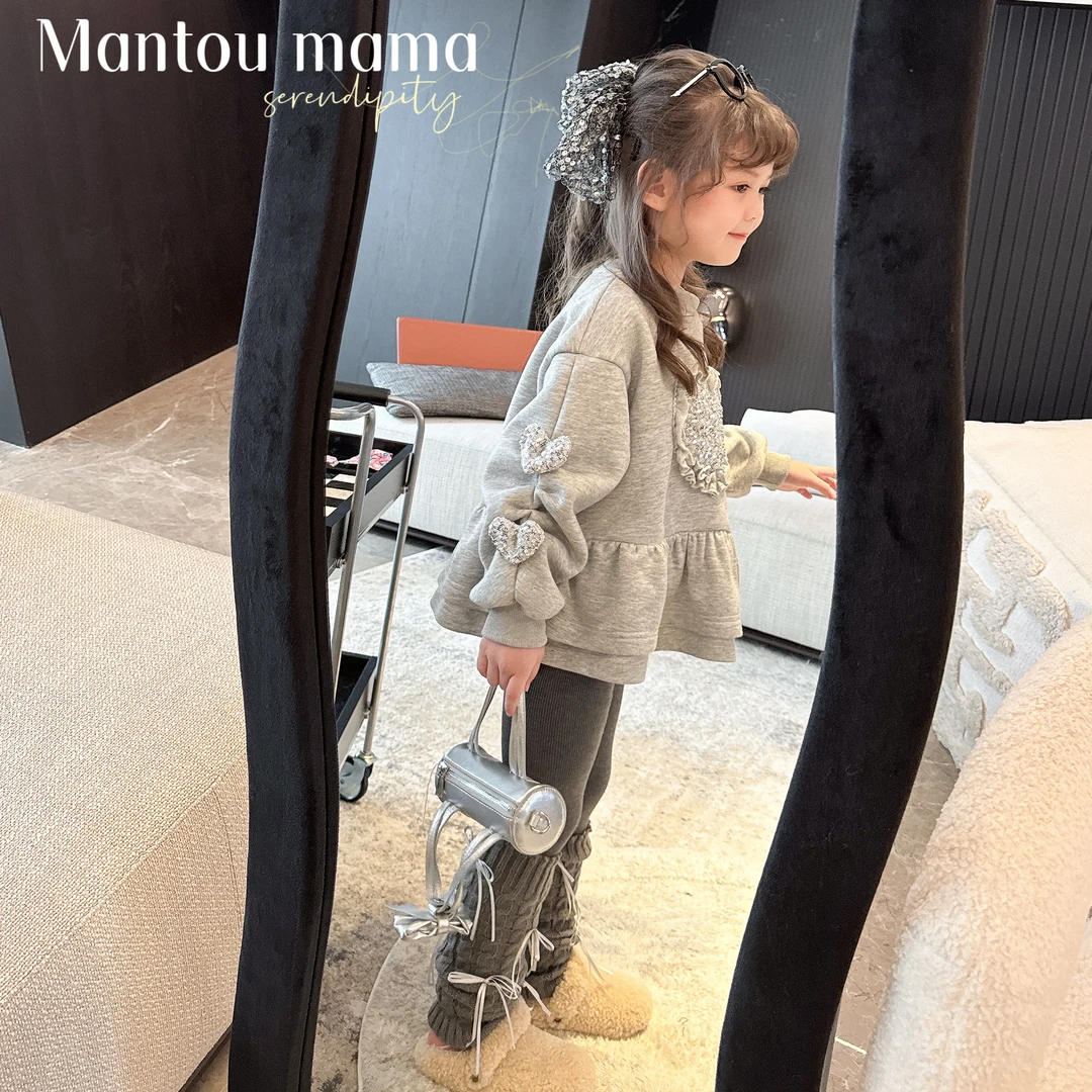 【Mt studio】3【现货】设计感亮片花边爱心卫衣女童秋冬气质可爱韩版