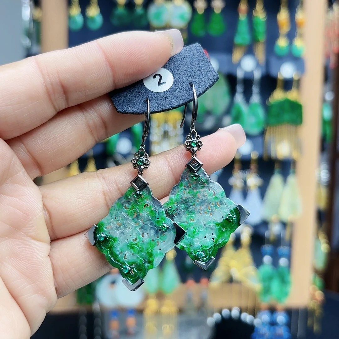 k***·翡翠银S925镶嵌耳饰耳坠