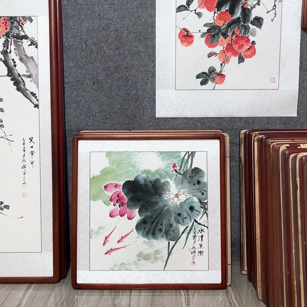 国画书画作品带框63×63厘米