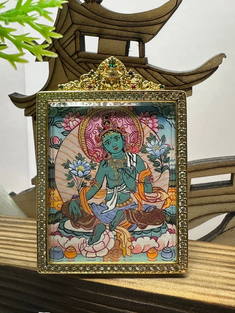 纯手绘热贡唐卡精美绿度母绿妈妈