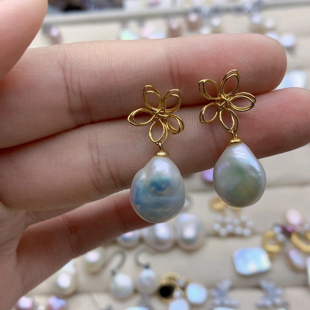 淡水珍珠耳饰银S925镶嵌