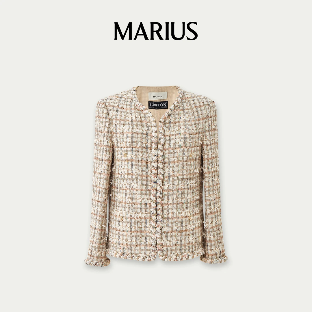 MARIUS"珍珠港"圆领静奢风经典珍珠四贴袋小香外套