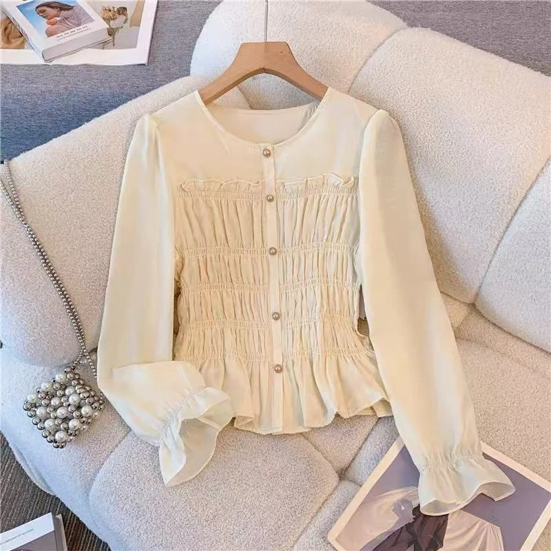 GEYAO不褪色秋圆领长袖薄款衬衫时尚撞色欧若新中式气质ZB25Q708