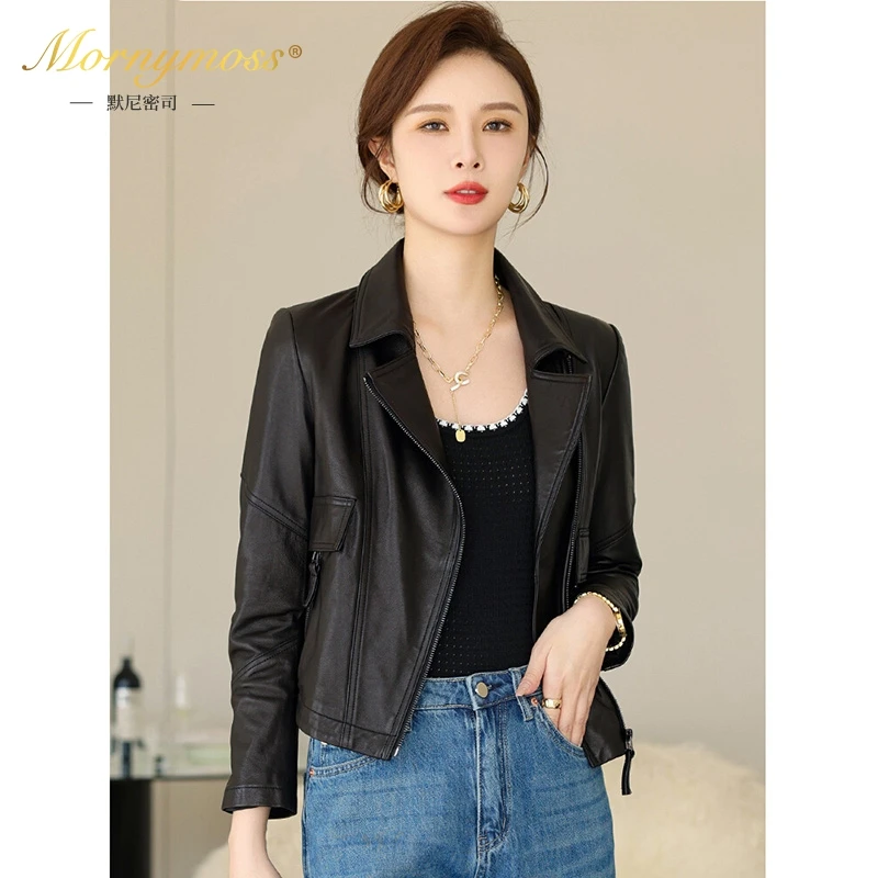 默尼密司品牌真皮皮衣女2025秋季新款头层绵羊皮单皮外套修身夹克