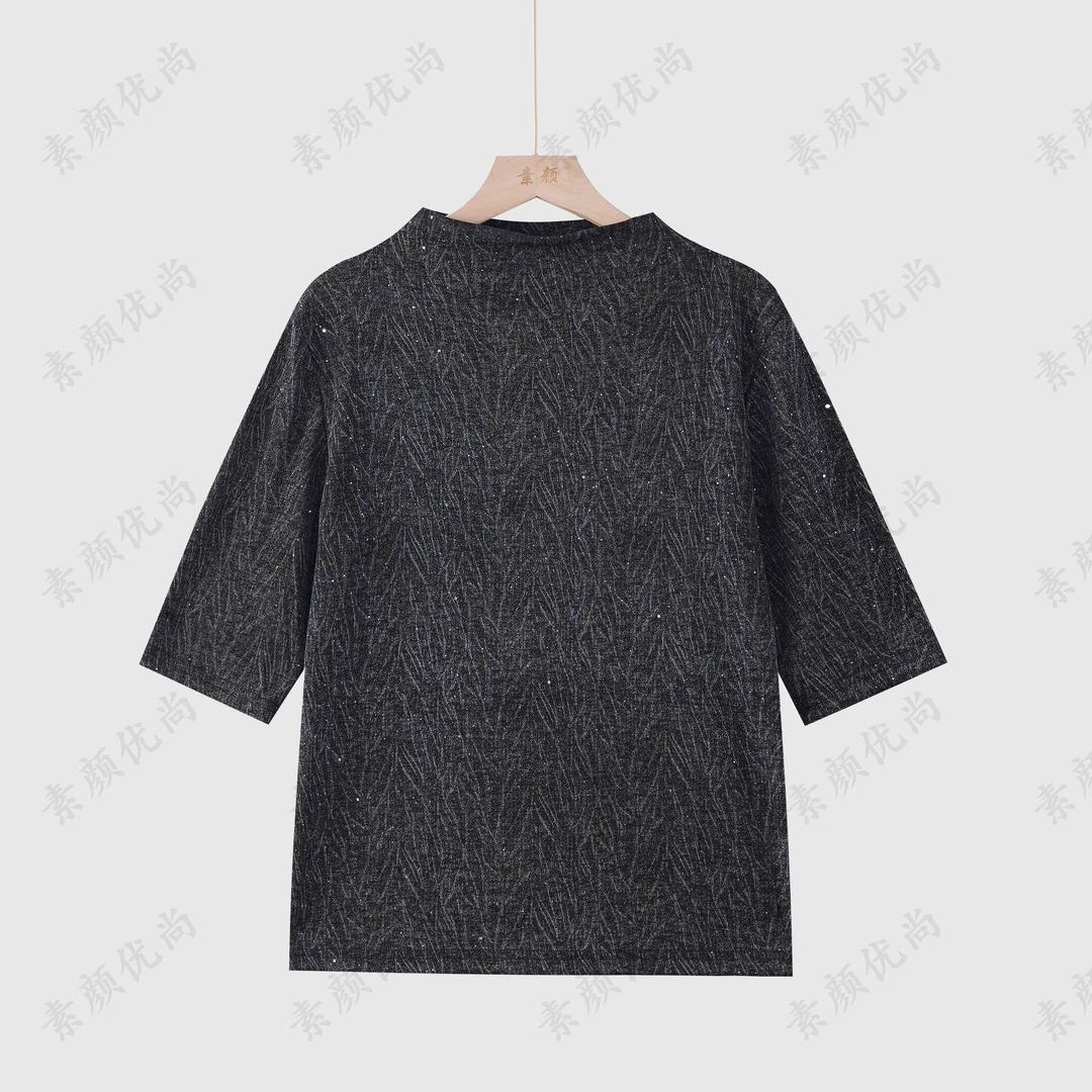 【素颜】2025新款百搭修身高弹满天星中袖圆领上衣