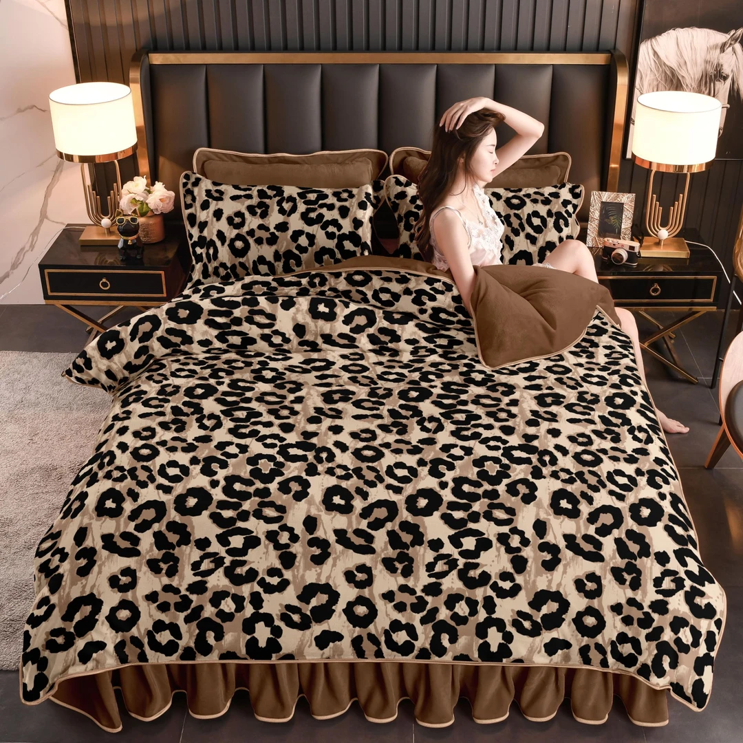 网红款冬季保暖8-9斤高克重牛奶绒四件套双面绒保暖被套床单加厚