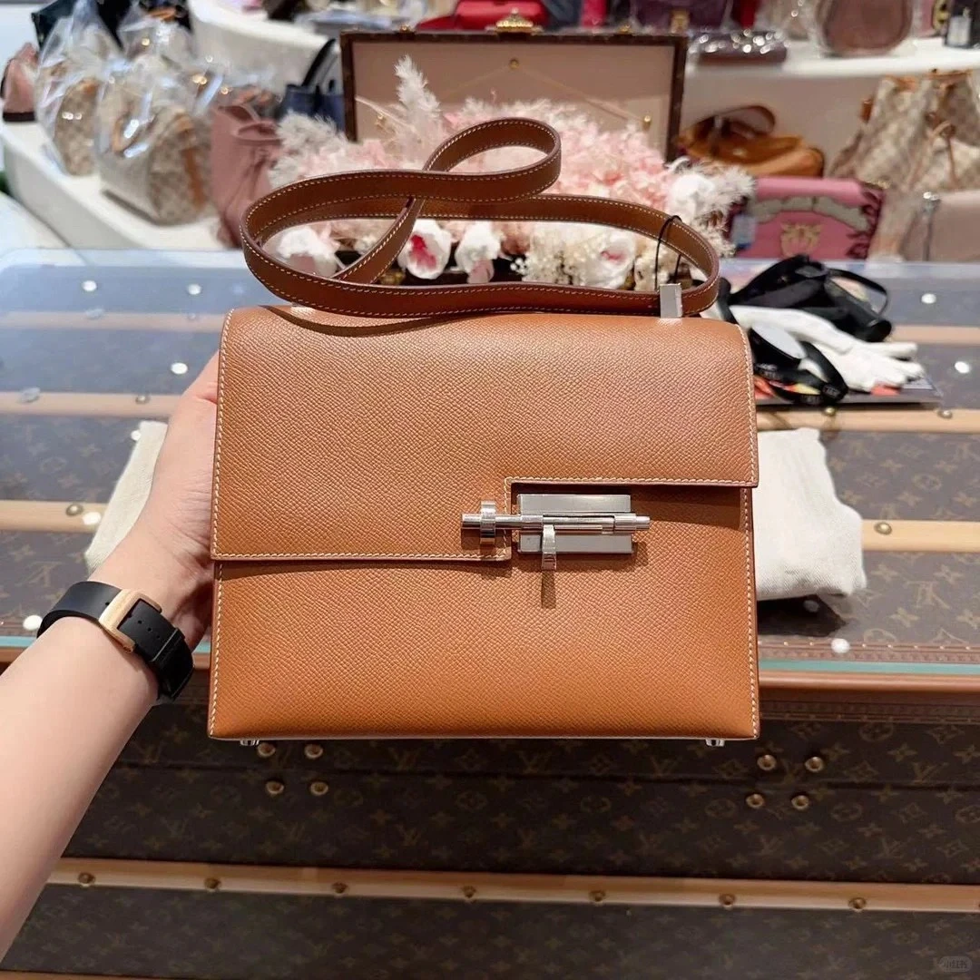 99新 Hermes/爱马仕 小花Jerry手枪包 23 37金棕色 Ep皮 D刻