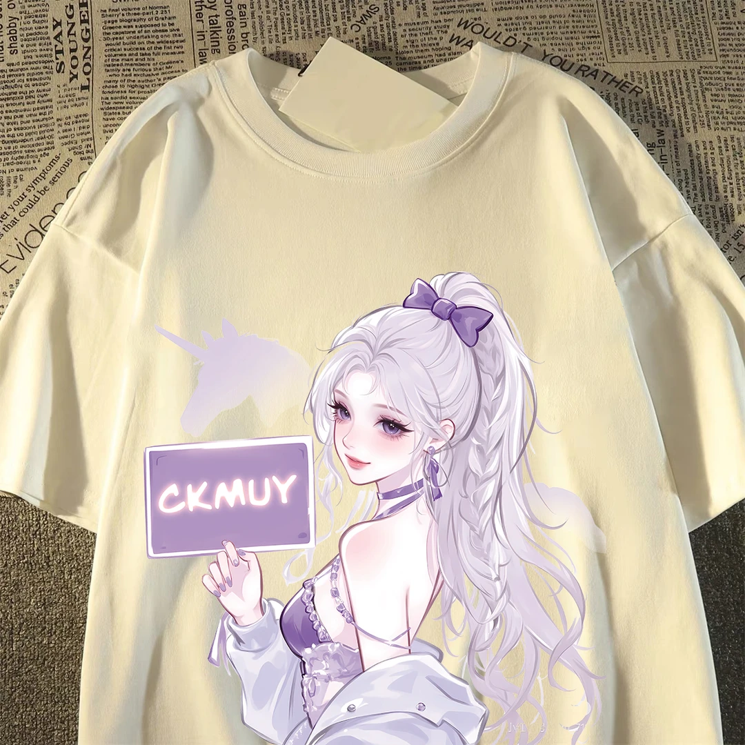 100%重磅纯棉短袖T恤男女同款夏美式甜系女孩宽松男装半袖上衣ZN1