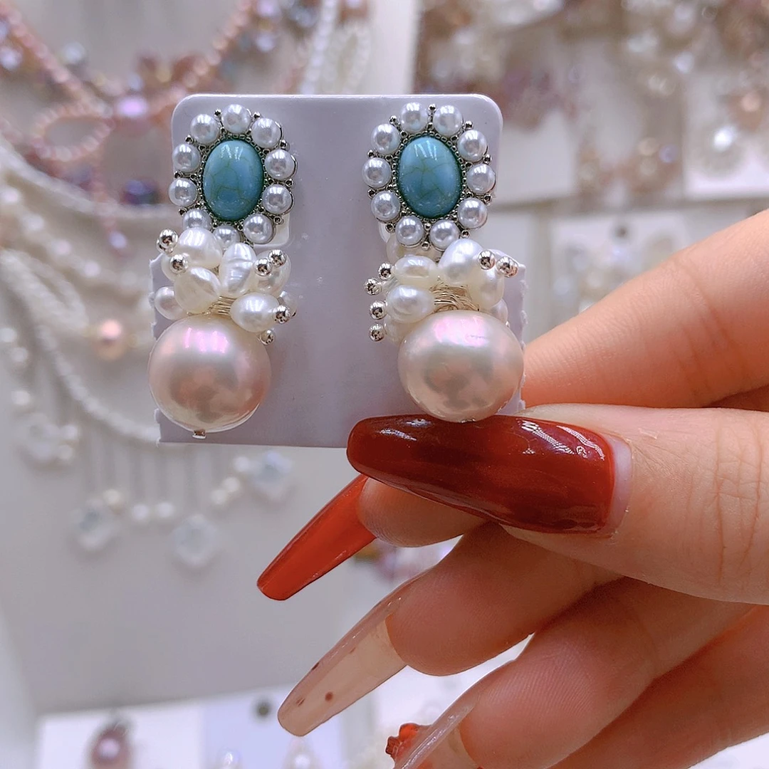 银S925镶嵌耳饰淡水珍珠